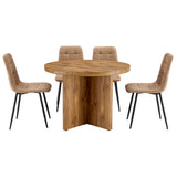 English Elm 5 Piece Round Dining Table Set, Modern Round Table and 4 Upholstered Chairs For Dining Room, Kitchen Room, Living Room, Easy Assembly