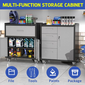 English Elm Sturdy Rolling Steel Garage Cabinet with Locking Drawers and Diamond Plate Workshop Storage T2398P222836