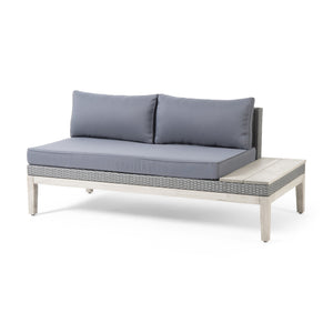 English Elm Christopher Knight Home® - LOFT Acacia Wood 2-Seater Outdoor Sofa with Polyethylene Rattan, Water-Resistant Cushions & Tables Grey 67255.00GRY