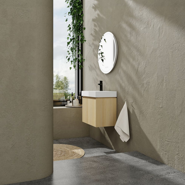 English Elm 24 Inch Bathroom Vanity Floating Ceramic Basin Sink Combo with Double-Door Wall-Mounted Storage Cabinet Durable Engineered Wood Modern Design Oak W1972P190341