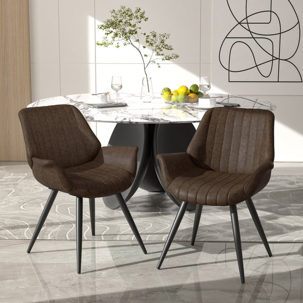 English Elm Dining Chairs Set Of 2 - Mid-Century Modern Faux Leather Upholstered Side Chairs For Stylish Comfort T3950P396563
