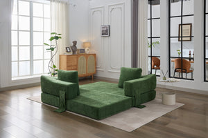 English Elm Modern Modular Chenille Sofa Bed Fold-Out Convertible Floor Couch with Removable Backrest & Pockets in Green W1829P192398