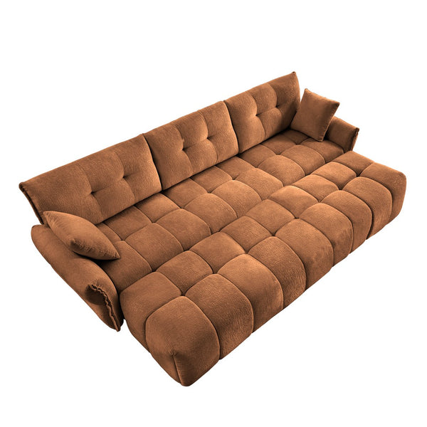 English Elm 3-Seater Sofa Set With 3 Ottomans & Pillows In Burnt Orange Chenille For Stylish Living Spaces W714S01175