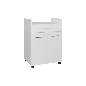 English Elm Glover Mobile Kitchen Cart with Casters, Drawer, Shelves & Cabinet — Kronos White Prep Island, Compact Storage Solution B200P335364
