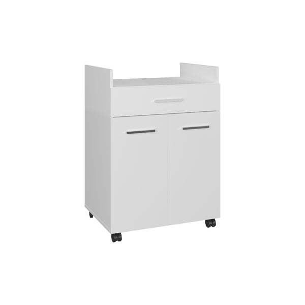 English Elm Glover Mobile Kitchen Cart with Casters, Drawer, Shelves & Cabinet — Kronos White Prep Island, Compact Storage Solution B200P335364