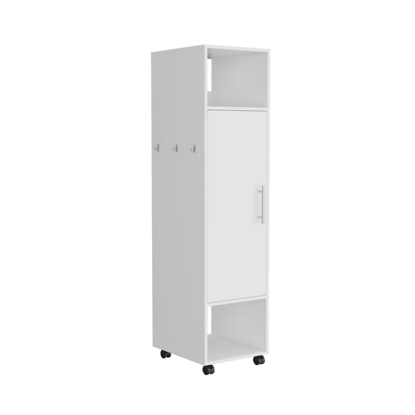 English Elm Cluster 63" Tall Wardrobe Cabinet with Mirror, Shelves, Casters and Rod for Compact Bedroom Storage White 42.2 L x 23.3 W x 6 H B070P210732