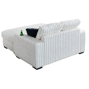 English Elm 61.42Inch Square Arm Loveseat With Ottoman Upholstered Velvet, Bluetooth Speaker, Wireless Charger, USB Ports, Cup Holder, Cozy Channeling Design Beige W579S00019