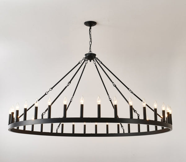 English Elm 63.8 Inch 36-light Wagon Wheel Chandelier Matte Black Farmhouse Fixture for High Ceilings W5008P388929