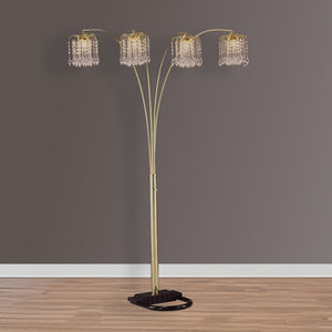 English Elm 1pc Modern Multi-Head Floor Lamp with Crystal-Encrusted Shades, Adjustable Height, Dimmer Control Gold 66.93 L x 18.5 W x 3.35 H B2741P290174