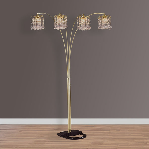 English Elm 1pc Modern Multi-Head Floor Lamp with Crystal-Encrusted Shades, Adjustable Height, Dimmer Control Gold 66.93 L x 18.5 W x 3.35 H B2741P290174