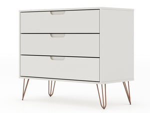 English Elm Rockefeller 35" Dresser Off White - 3 Drawer MDF Storage with Metal Splayed Legs, Anti-Tip Kit Included B365P398132
