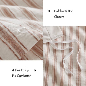 English Elm 3 Pcs King Duvet Set In Terracotta - Soft Yarn-Dyed Fabric For Cozy, Earthy Elegance In Any Bedroom B035P319226