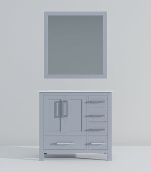 English Elm Dark Grey Bath Vanity Set With Left Offset Quartz Top, Soft-Close Drawers & Matching Mirror Included B2731S00685