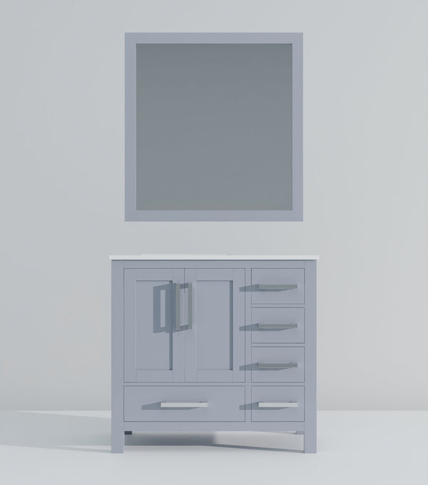 English Elm Dark Grey Bath Vanity Set With Left Offset Quartz Top, Soft-Close Drawers & Matching Mirror Included B2731S00685