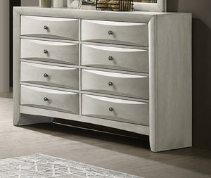 English Elm 1pc Modern Geometric Chest of Drawers with High-Gloss Finish, Sleek Hardware, Spacious Storage and Style White 60.5 L x 18.8 W x 43.2 H B2741P323492