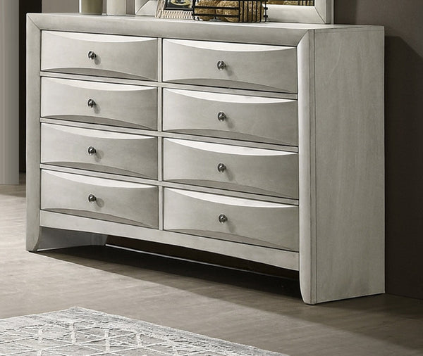 English Elm 1pc Modern Geometric Chest of Drawers with High-Gloss Finish, Sleek Hardware, Spacious Storage and Style White 60.5 L x 18.8 W x 43.2 H B2741P323492