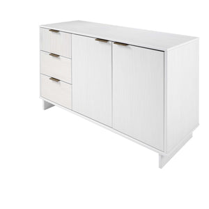 English Elm Granville 55" Sideboard in White Solid Wood with Ribbed Drawers, Gold Handles, 3 Shelves, 50" TV Ready B365S00114