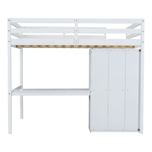 English Elm Wood Full Size Loft Bed with Built-In Desk, Wardrobe, Shelves & Drawers for Space-Saving Rooms White GX000466AAK