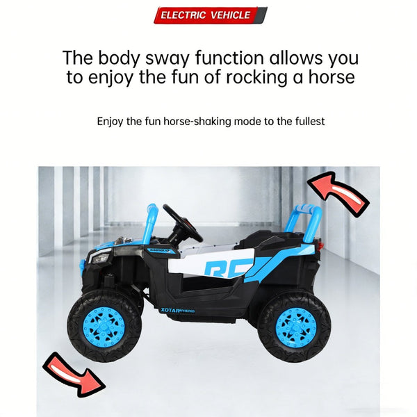 English Elm Ride on 12v Electric Kids Car with Remote Control Swing Function and Bluetooth Music Blue W1760P358711
