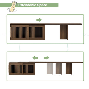 English Elm Mid-Century Extendable Walnut TV Stand with Hidden Litter Box, Cat Scratcher & 78–110" Top N843MP002W