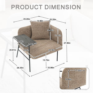 English Elm Leisure Linen Accent Chair with Built-in Side Table Pockets and Lumbar Pillow Modern Khaki W395P453308