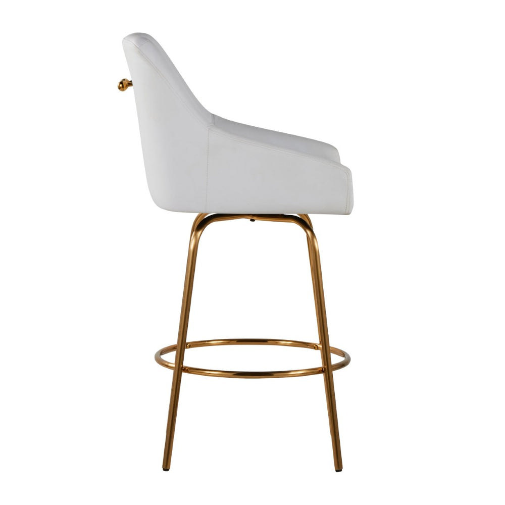 English Elm Fixed-height Swivel Counter Stools with Faux Leather Seats and Chrome Footrest Set of 2 B202S02151
