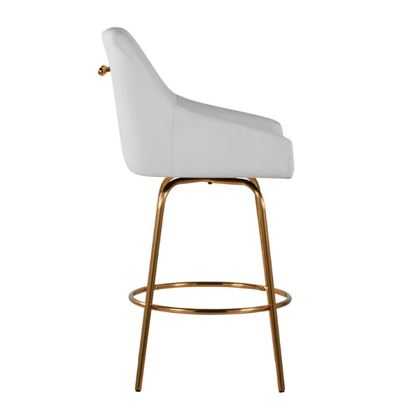 English Elm Fixed-height Swivel Counter Stools with Faux Leather Seats and Chrome Footrest Set of 2 B202S02151