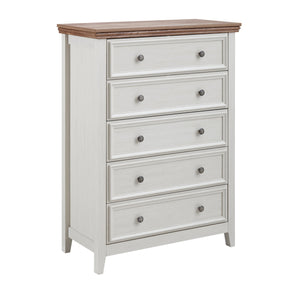 English Elm Modern 5-Drawer Dresser Tall Chest with Smooth-Glide Drawers, Metal Handles, Stable Feet, Beige Finish W2275P233488