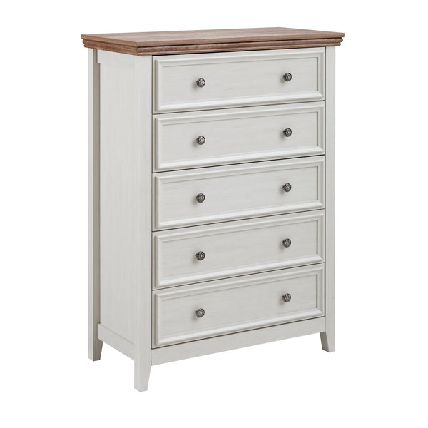 English Elm Modern 5-Drawer Dresser Tall Chest with Smooth-Glide Drawers, Metal Handles, Stable Feet, Beige Finish W2275P233488
