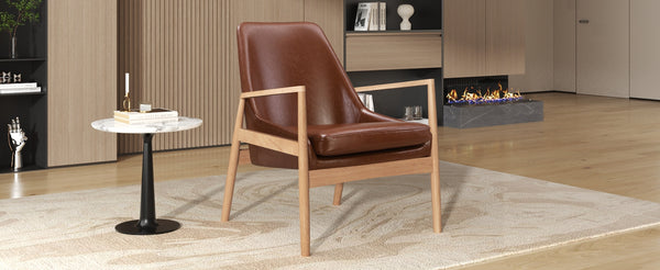 English Elm U-Can Mid-Century PU Leather Accent Chair with Solid Wood Frame, High Back Comfort & Durable Style N724P256555D