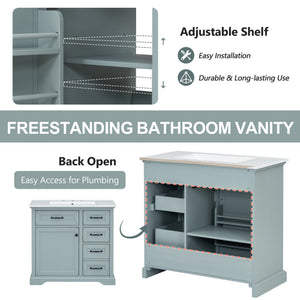 English Elm Christopher Knight Home® - 36" Bathroom Vanity with Ceramic Sink, Soft-Close Doors, 4 Drawers & Ample Storage, Freestanding Grey N759P223021E