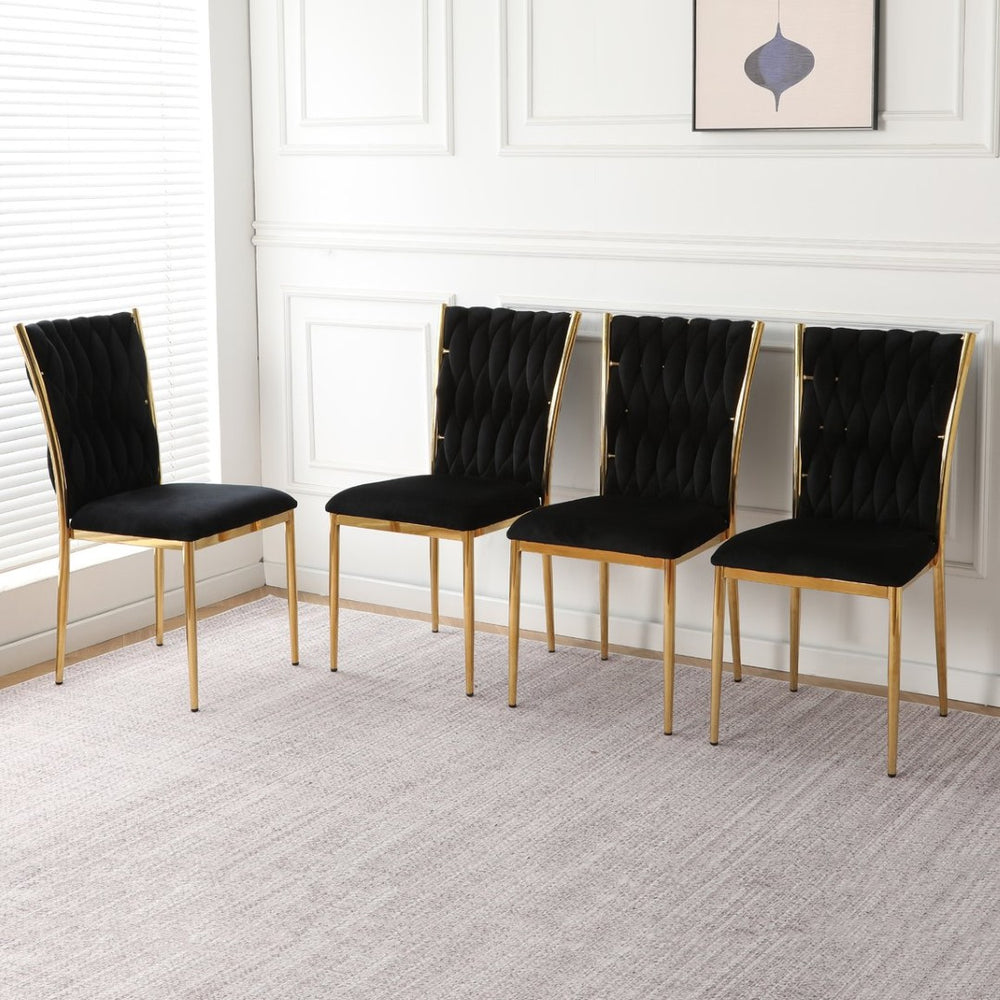 English Elm Modern Velvet Upholstered Dining Chairs Set of 2 with Electroplated Legs for Kitchen Black W210P301582