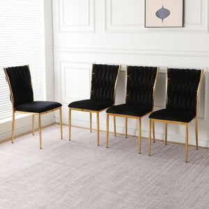 English Elm Modern Velvet Upholstered Dining Chairs Set of 2 with Electroplated Legs for Kitchen Black W210P301582