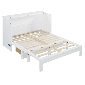 English Elm Full Size Murphy Bed Rattan Cabinet with Storage Drawers and Gold Hardware White N708S00009K