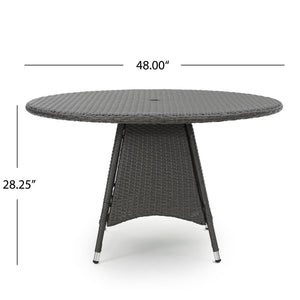 English Elm Christopher Knight Home® - CORSICA Round Dining Table in Grey Rattan with Silver-Tip Legs — Durable Woven Outdoor Entertaining N776P339670E