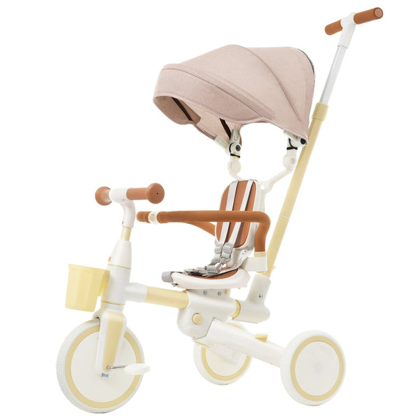 English Elm 7 in 1 Convertible Toddler Tricycle Aluminum Frame Push Trike with Rotating Seat Canopy Yellow N726P300636Y