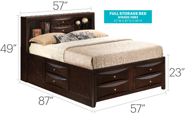 English Elm Marilla Modern Full Storage Bed with Dovetailed Drawers, Real Wood Veneer, Molded Beveled Fronts Cappuccino 15 L x 20 W x 27 H B078S00193