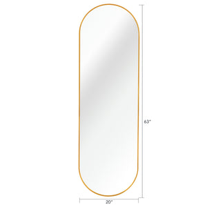 English Elm Gold 63 x 20IN Pill Shaped Full Length Mirror – Brushed Gold Aluminum Frame, Shatterproof HD Glass, Easy Install W2203P230582