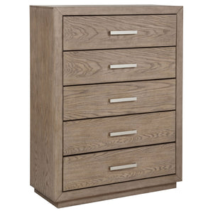 English Elm Gibbons Five Drawer Chest with Chrome Pulls and Mitered Trim for Modern Bedrooms B062P447735