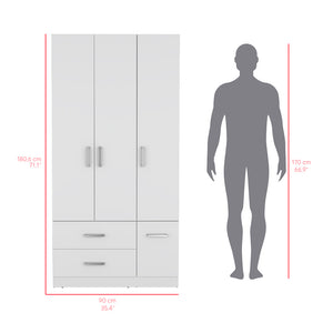 English Elm Four Door Armoire Crosby White - Spacious Engineered Wood Wardrobe with Hanging Rod, Shelves & Drawers B092S00265