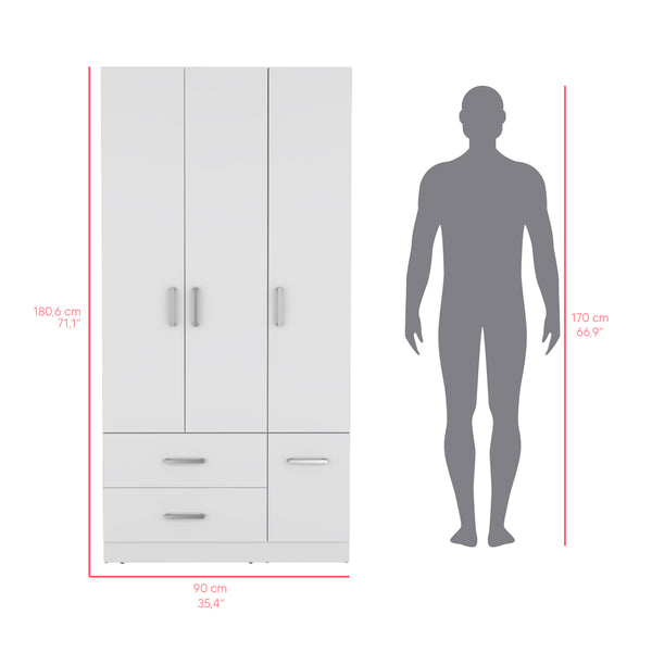 English Elm Four Door Armoire Crosby White - Spacious Engineered Wood Wardrobe with Hanging Rod, Shelves & Drawers B092S00265