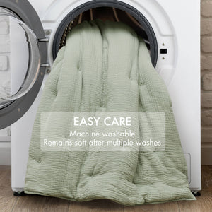 JLA Home Harbor House Blue - Cotton Crinkled Gauze Embroidered Quilt Set with Lightweight 250gsm Fill, OEKO‑TEX Certified Comfort and Texture Sage HH13-1880