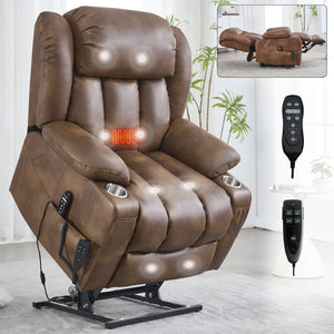 English Elm Dual Motor Power Lift Recliner with Massage Heat and Leatherair Upholstery for Living Room W3224P290208