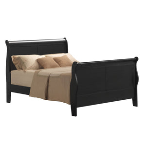 English Elm Black Queen Sleigh Bed with Elegant 3-Slat Headboard, Solid Pine Construction, Box Spring Required B062S00495