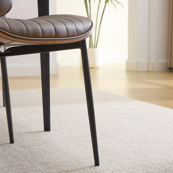 English Elm Dining Chairs Mid Century Modern Walnut Back Faux Leather Upholstered Seat Ergonomic Curved Back Waterproof PU Fabric Stable Metal Legs Brown W1143P379860