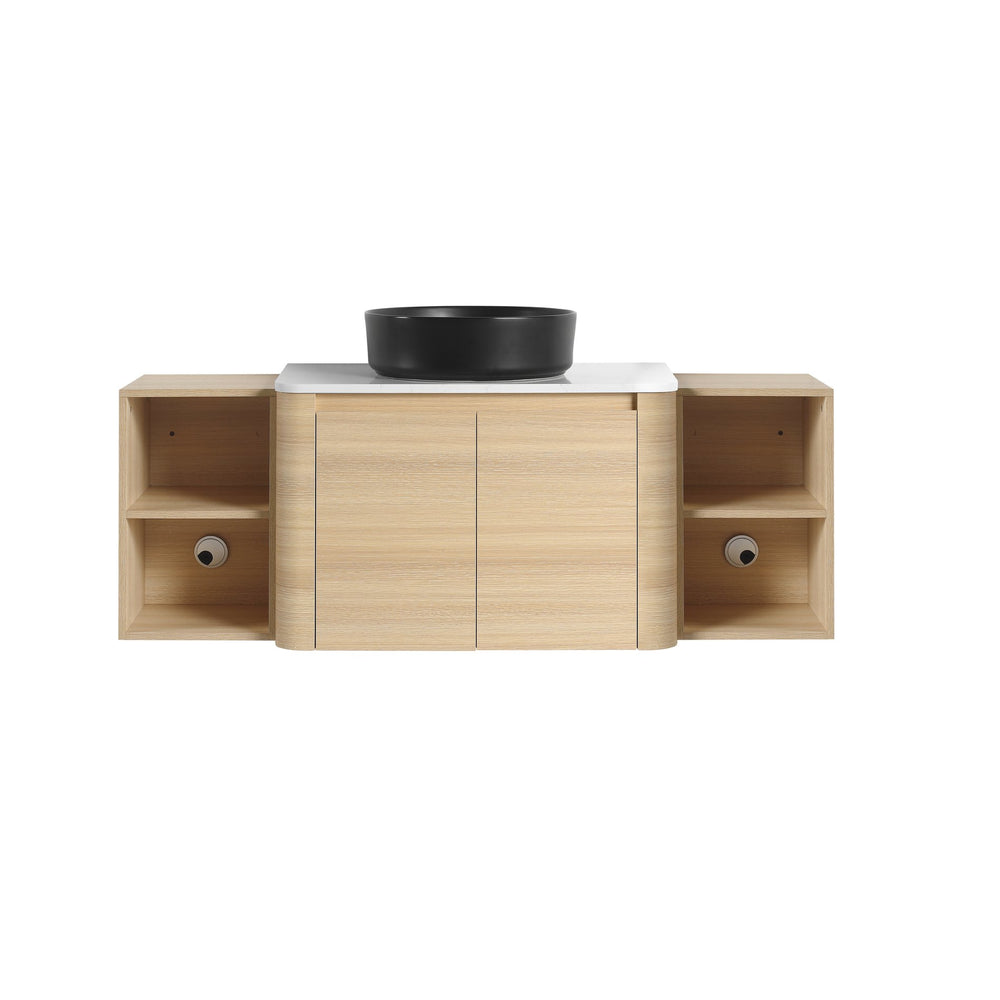 English Elm 54'' Wall-Mounted Bathroom Vanity With Elegant Ceramic Sink, Soft-Close Doors, Modern Shelving & More! W999S00476