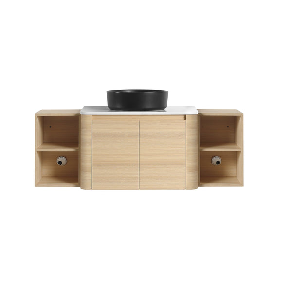 English Elm 54'' Wall-Mounted Bathroom Vanity With Elegant Ceramic Sink, Soft-Close Doors, Modern Shelving & More! W999S00476