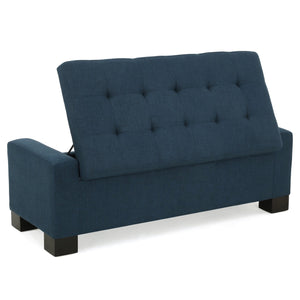 English Elm Christopher Knight Home® - GUERNSEY Ottoman Bench with Tufted Waffle Stitch Fabric, Hidden Storage & Birch Legs for Living Room Navy Blue 67220.00F