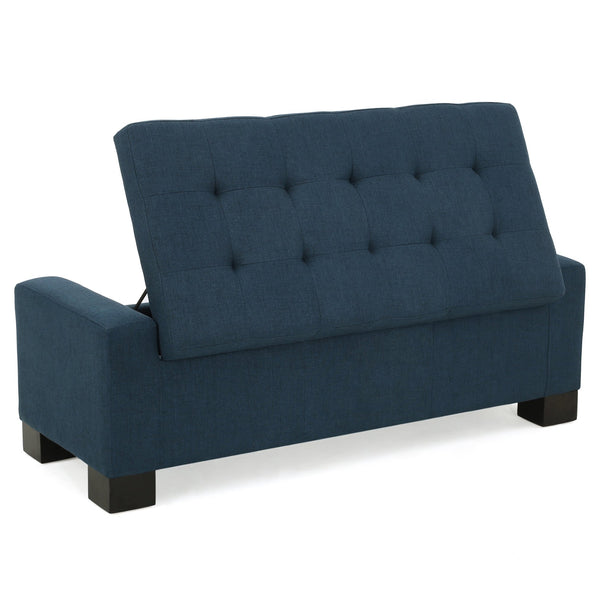 English Elm Christopher Knight Home® - GUERNSEY Ottoman Bench with Tufted Waffle Stitch Fabric, Hidden Storage & Birch Legs for Living Room Navy Blue 67220.00F