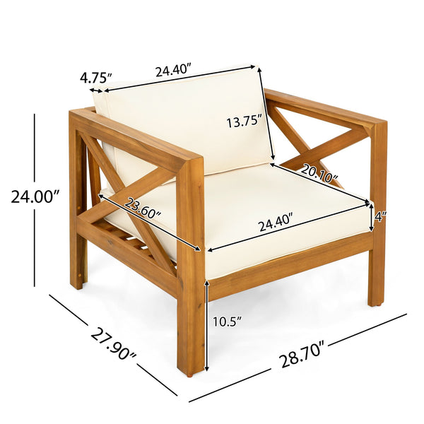 English Elm Christopher Knight Home® - Patio Conversation Set – 2 Ergonomic Acacia Wood Chairs With Cushions & Stylish Side Table For Outdoors N770P264304B_N770P313252L